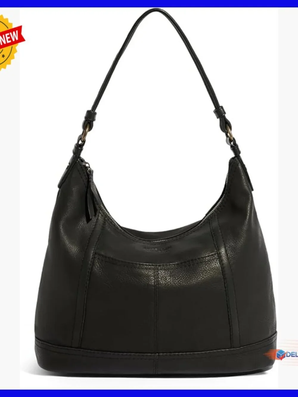 Genuine Leather Hobo Shoulder Bag with Zippered Compartments and Slip Pockets